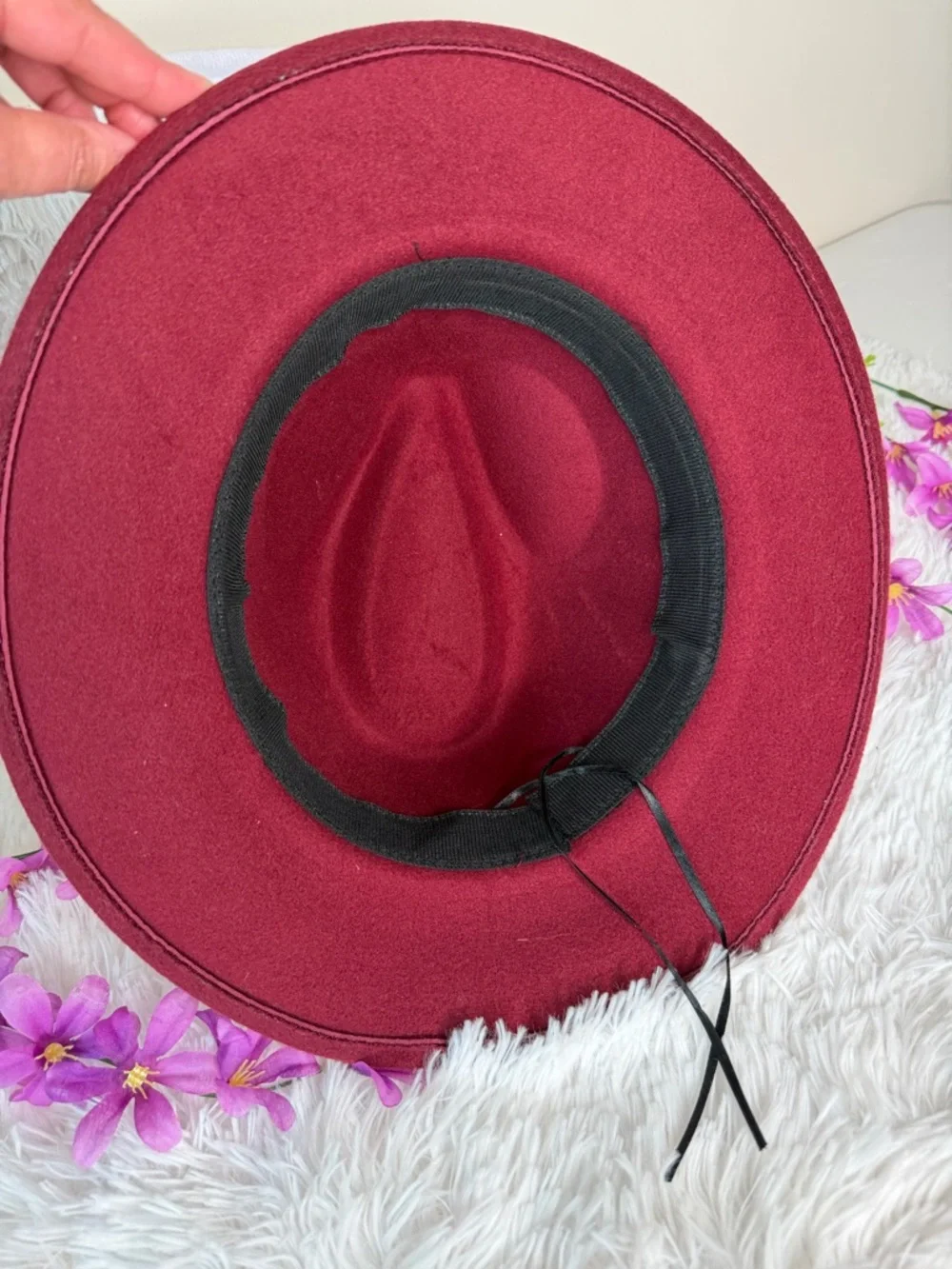 Burgundy Fedora Hat with Black Band Unisex - Picture 7 of 9